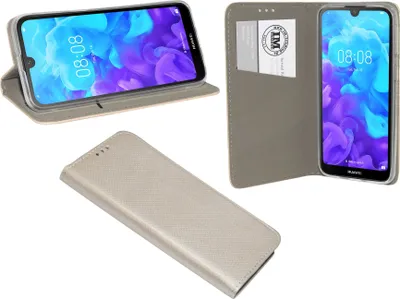 Produktbild von cofi1453® Buch Tasche "Smart" kompatibel mit HUAWEI Y5 2019 Handy Hülle Etui Brieftasche Schutzhülle mit Standfunktion, Kartenfach Gold