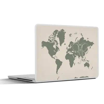 Produktbild von MuchoWow® Laptop Aufkleber Sticker Cover Weltkarte - Tiere - Elefant 40x30 cm - Laptop Dekoration - Selbstklebend