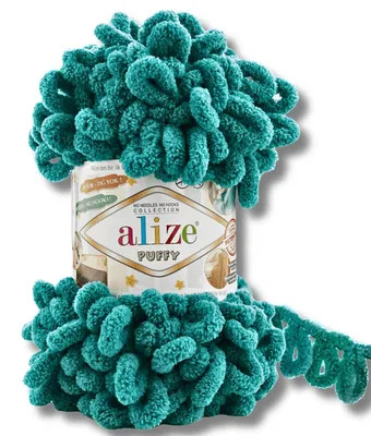 Image de Alize 1 x 100 g de laine Puffy, unie, pour le crochet et le tricot (bleu sarcelle - 847)