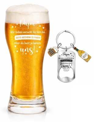 Bierglas 470 ml mit Spruch & Schlüsselanhänger – Papa-Geschenk