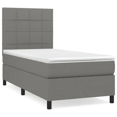 Image de Sommier à lattes de lit avec matelas Gris foncé 90x200 cm Tissu