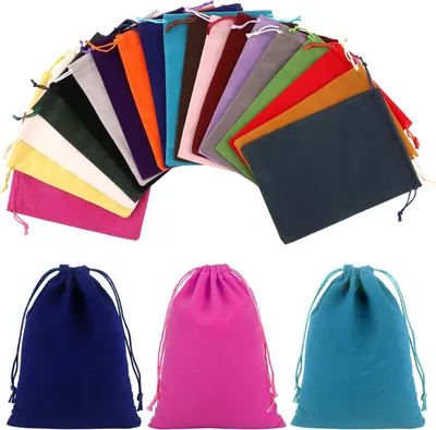 Imagen del producto de Bolsas de tela con cordón, juego de 19 unidades, 15x20 cm, coloridas bolsas de regalo para joyería