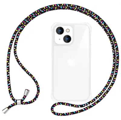 Produktbild von Hülle mit Kette für iPhone 14 - Klare Handyhülle mit Schnur Band zum Umhängen Schwarz Bunt