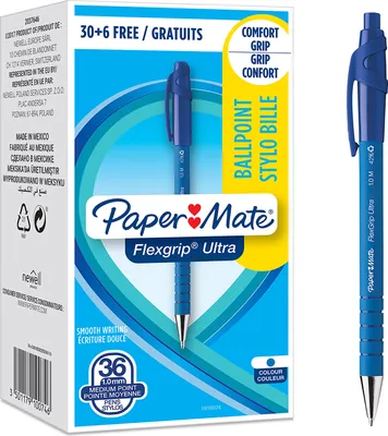 Produktbild von Paper Mate Flexgrip Ultra-Druckkugelschreiber | mittlere Spitze (1,0 mm) | blau | 30+6-Box
