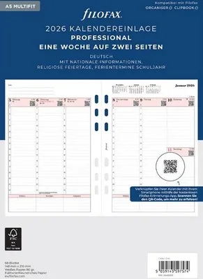 Produktbild von FILOFAX Kalendereinlage 2026 - A5 - 1 Woche = 2 Seiten - Professional - deutsch - 26-68553