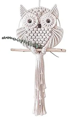 Uil-Wandteppich, 15x45 cm, handgewebt, Boho-Stil, Katoen