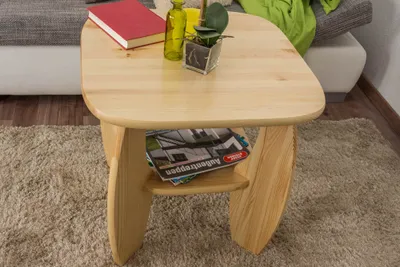 Produktbild von Moderner Couchtisch aus massiver Kiefer natur, Höhe 60 cm, Breite 65 cm, Tiefe 65 cm mit Ablagefach