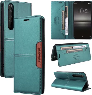 Produktbild von Handyhülle für Sony Xperia 1 II Hülle, Leder Flip Wallet Kartenfach Stand Schutzhülle Grün