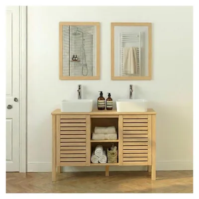Image de Meuble double vasque TALIX sur pieds en chêne naturel 120 cm
