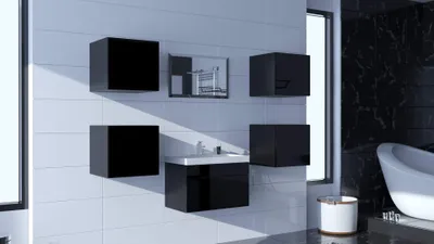 Obrázok produktu pre Furnitech ALIUS 29 Kúpeľňové skrinky Zrkadlový set (nábytok bez LED, čierny)