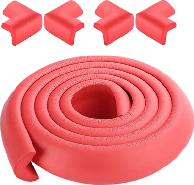Image de CANDeal 2 mètres de protection des bords en forme de L et 4 x kit de protection des coins, mousse haute densité premium bébé outil ménager de protection pour table, banc et autres meubles de maison - Rouge