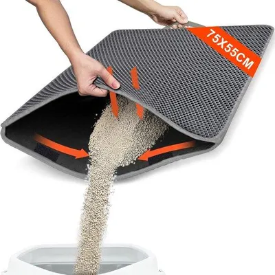 Image de Tapis imperméable pour lit de chat, 75 x 55 cm, gris, grand format
