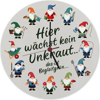 Produktbild von Gartenzwerge Wanduhr aus Alu - Kein Unkraut nur Begleitgrün