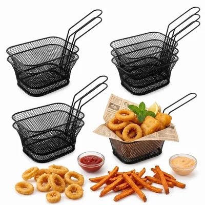 Immagine prodotto di Elzusha - Set di 8 ciotole per patatine fritte in acciaio inossidabile, colore nero