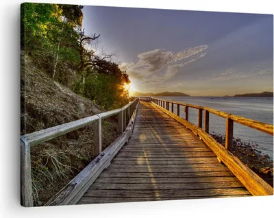 Produktbild von Bild auf Leinwand - Leinwandbild - Fußgängerbrücke Himmel Wasser - 70x50cm - Wand Bild - Wanddeko - Leinwanddruck - Bilder - Kunstdruck - Wanddekoration - Leinwand bilder - Wandkunst - AA70x50-0125