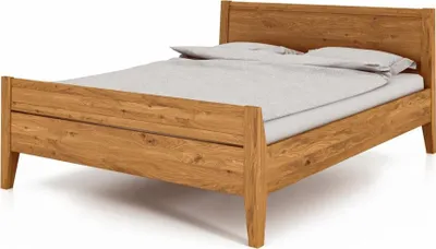 Produktbild von Bett Sydo 8 aus Wildeiche massiv 90x200 cm mit Holzkopfteil und hohem Fußteil