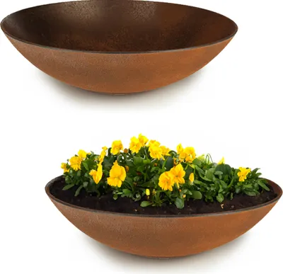 Produktbild von Flache Pflanzschalen für draussen Dekoschalen rund Rost-Optik 28 cm