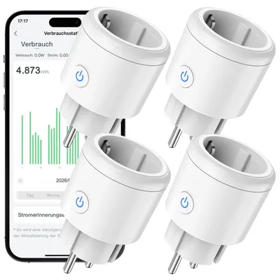 Produktbild von Smarte Steckdosen, 4 Stück, mit Energieüberwachung, Sprachsteuerung, Timer, 16 A