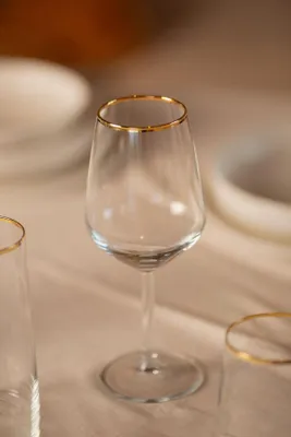 Produktbild von Hermia Concept, Elegantes Weinglas-Set (4 Stück), Gold & Transparent, 9,1 x 9,1 x 21,8 cm / 490 ml | 100% Glas, Handwäsche empfohlen für Langlebigkeit | Ideal für festliche Anlässe.