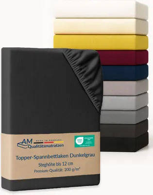 Produktbild von AM Qualitätsmatratzen | Premium Spannbettlaken 160x200  cm | Baumwolle (200gsm) in Dunkelgrau |  Germany |  es Bettlaken | Jersey Spannbetttuch | Fitted Sheets | Baumwolle |160  x 200  cm