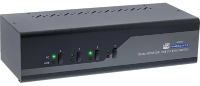 Productafbeelding van InLine KVM-desktopswitch - 4-poorts - Dual monitor - DP + HDMI - 4K - USB 3.0 - Audio