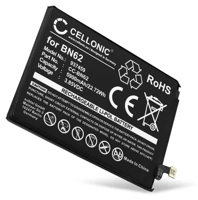 Produktbild von CELLONIC 1x Akku für Mobilfunk Kompatibel mit Xiaomi Redmi Note 9, Poco M3, BN62 - (5900mAh, 3.85V)