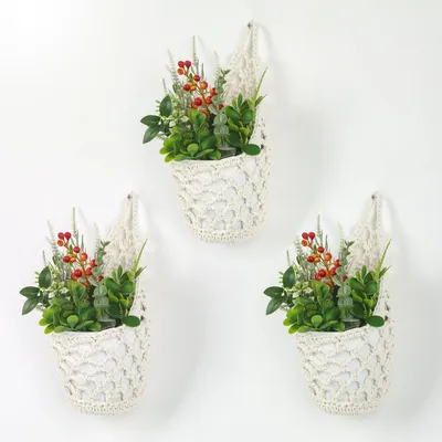Produktbild von Makramee-Pflanzenampel-Set, 3er-Set Boho-Hängekörbe, Wandvasen und Hängeblumentöpfe, für drinnen und draußen, Garten, Balkon, Fensterbank, Wohnzimmer – Beige