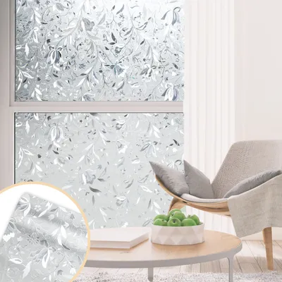 Produktbild von Fiqops Sichtschutzfolie Bad Fenster Blickdicht Selbstklebend 3D Fensterfolie Spiegelfolie Blumen 90*200cm