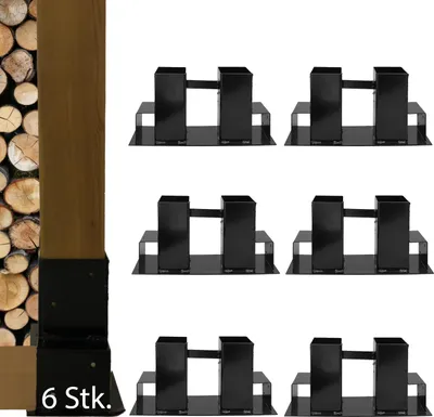 Produktbild von Holzstapelhilfe 6 Stk. Halterung 34 x 10 cm lackierter Stahl schwarz Holzstapelhalter