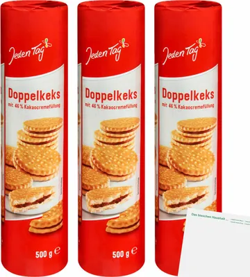 Produktbild von Jeden Tag Doppelkekse 46% Kakaocreme-Füllung 3er Pack (3x500g Packung) + usy Block