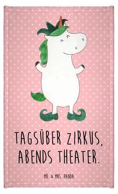 Produktbild von Mr. & Mrs. Panda Baumwollhandtuch Einhorn Joker - Rot Pastell - Geschenk, Hofnarr, Mittelalter, badezimmer handtuch, Kleines, Einhörner, Gaukler, Klein, Unicorn