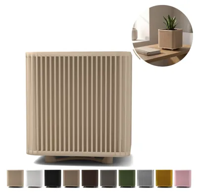 Produktbild von Übertopf quadratisch mit Füßen geriffelt Japandi 11,9 cm Shikaku, 3D-Druck – Beige