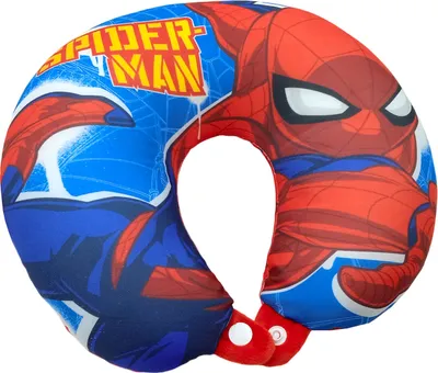 Produktbild von Beidseitig verwendbares Reisekissen, rot – Spiderman/Spinnennetz