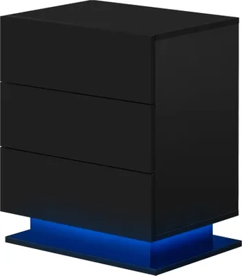Produktbild von CLIPOP Nachttisch mit LED und 3 Schubladen,  Hochglanz, 50x35x60cm, Schwarz