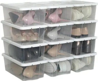 Produktbild von Schuhaufbewahrungsboxen 12-teiliges Set – stapelbar mit Deckel – 35 x 20 x 12,5 cm