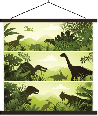 Produktbild von MuchoWow® Textilposter Dinosaurier - Dschungel - Illustration - Kinder - Kind 40x40 cm mit schwarzem Rahmen - Fotos