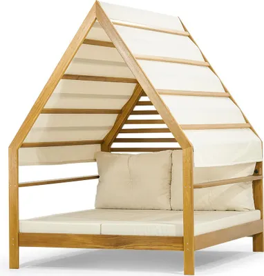 Image de Chaise longue de jardin design en bois marron clair Chaise longue rembourrée deux places