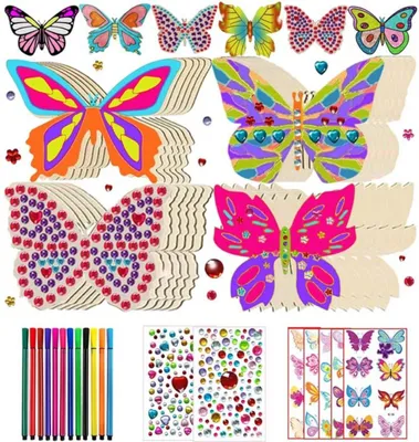 Produktbild von Habarri | Kreatives Malset - 24 Teile - für Kinder ab 4 Jahren - Kunstset mit Buntstiften, Farben und Aufklebern - Schmetterlinge