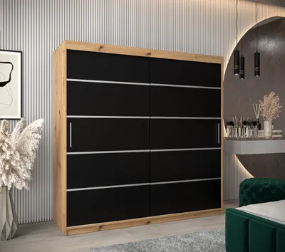 Obrázok produktu pre Šatníková skriňa ENNI - šírka 200 cm, dub artisan / čierna