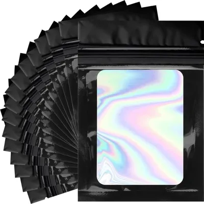 Produktbild von Mylar Bags 7x10cm, Mylar Beutel Set, Zip Beutel, schwarze Baggys, für Süßigkeiten, Kekse, Schmuck, Cali Packs, Tütchen,120 Stück