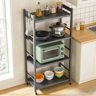 Produktbild von doporro Küchenaufbewahrungsregal, stehendes Küchenregal, Mikrowellenregal mit 4 Rollen, klappbares Küchenregal 60 x 41 x 125 cm, grau Reglo-13