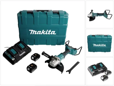 Image de Makita DGA 900 PTKX2 Meuleuse d'angle sans fil 36V ( 2x18V ) 230mm Brushless + 2x Batteries 5,0Ah + Chargeur double + Écrou de serrage rapide ''Ezynut'' + Coffret de transport