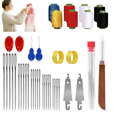 Produktbild von Nähnadeln Set - 43-teilig mit Einfädler - Nähzubehör für Reparaturen und Heimwerker - Silberfarben