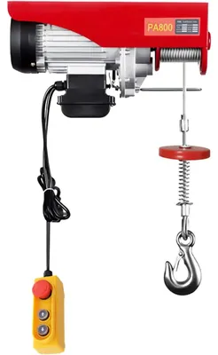 Immagine prodotto di Verricello elettrico - Paranco elettrico - Portata 800 kg - Motore 1350 W - Altezza di sollevamento 10 m - Arresto di emergenza - Finecorsa - Per officina - Rosso