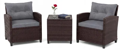 Produktbild von KOMFOTTEU Rattan Gartenmöbel Set, Outdoor Lounge Möbel mit 2 Sessel, 1 Tisch, Sitz- & Rückenkissen, Balkonmöbel Kleiner Balkon, Lounge Gartenmöbel, Terrassenmöbel für 2 Personen