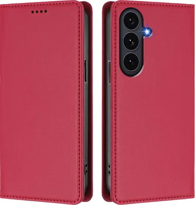 Image de Etui en cuir pour Samsung Galaxy S25 FE, étui magnétique en cuirPolyuréthaneavec support Rouge