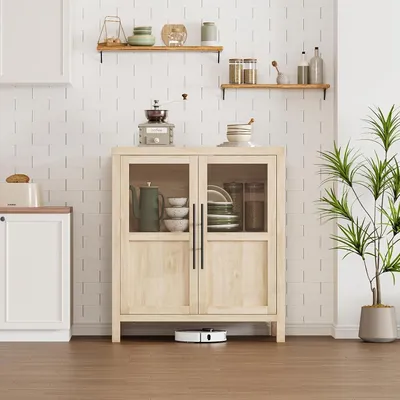 Obrázek produktu pro Komoda – Boční skříňka – Skříň – Úložná skříň – Skříň do obývacího pokoje – Šířka 73,7 cm – Kvalitní MDF s prosklenými dvířky