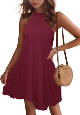 Produktbild von Damen-Minikleid mit Halstuch-Ausschnitt, A-Linie und Seitentaschen, in Weinrot