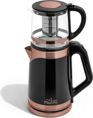Produktbild von Any Morning Türkische Teekanne, Elektrischer Teekessel mit Infusor, Edelstahl Teekocher Maschine, Glas Teekanne mit Filter, Double Boiler, LED Licht, 360 Schwenkbare Basis, 2 L, 68 oz, 1500W