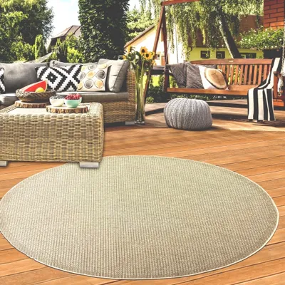 Produktbild von In- und Outdoorteppich Terrassenteppich leicht und langlebig uni in Beige Größe - 120 cm Rund